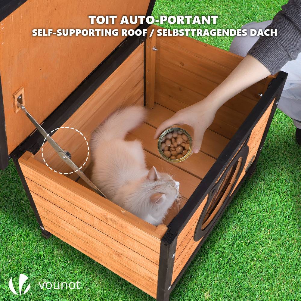 Maison pour Chat en bois avec toit bitumé et entrée en forme d'oreilles de chat - Image 6