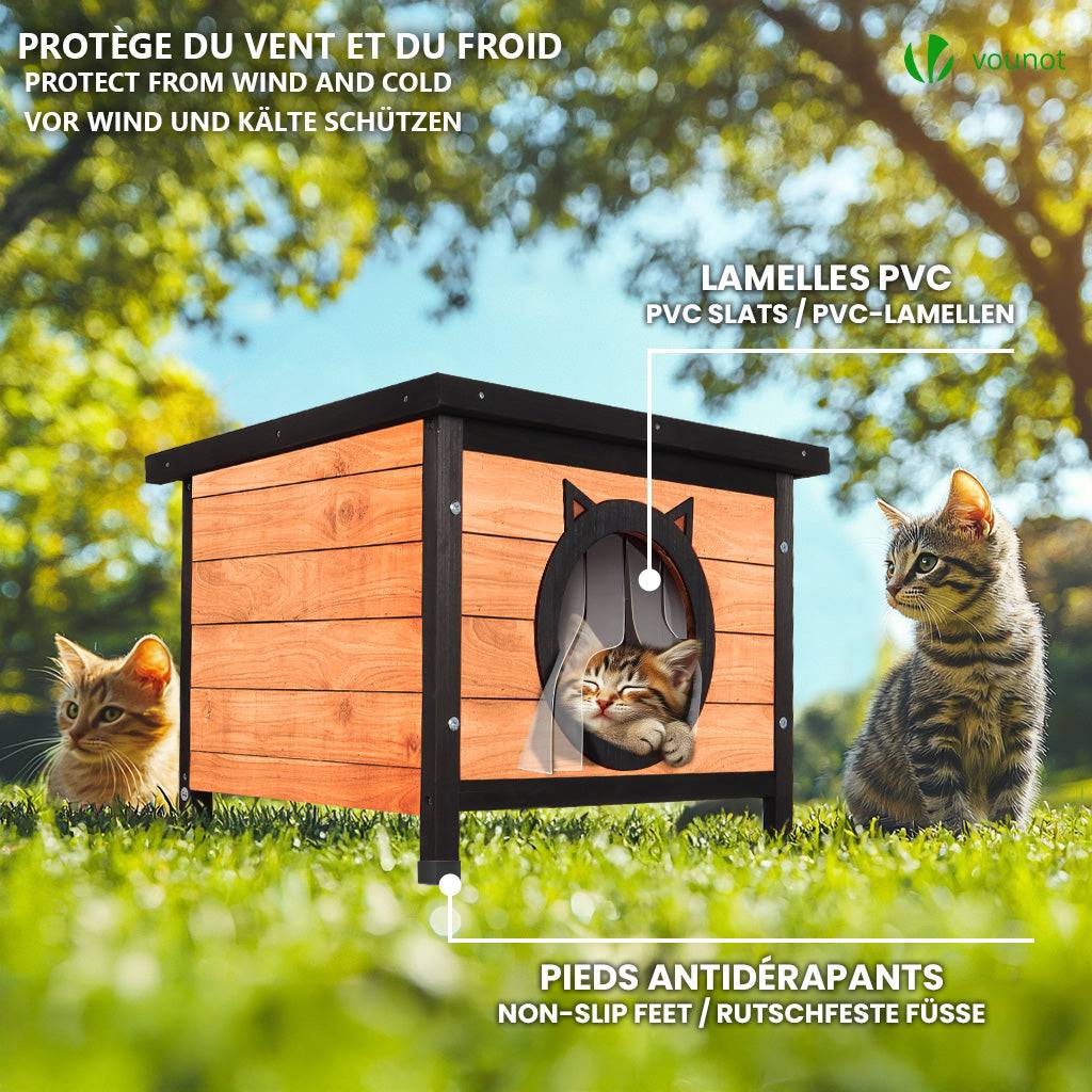 Maison pour Chat en bois avec toit bitumé et entrée en forme d'oreilles de chat - Image 3