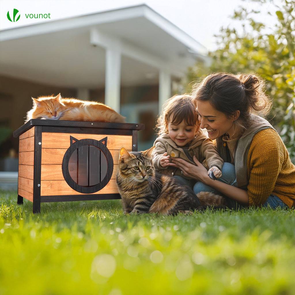 Maison pour Chat en bois avec toit bitumé et entrée en forme d'oreilles de chat - Image 7
