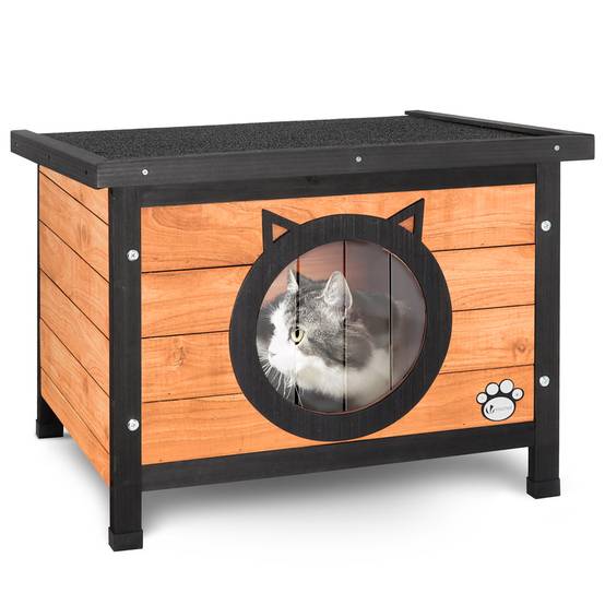 Maison pour Chat en bois avec toit bitumé et entrée en forme d'oreilles de chat - Image 1
