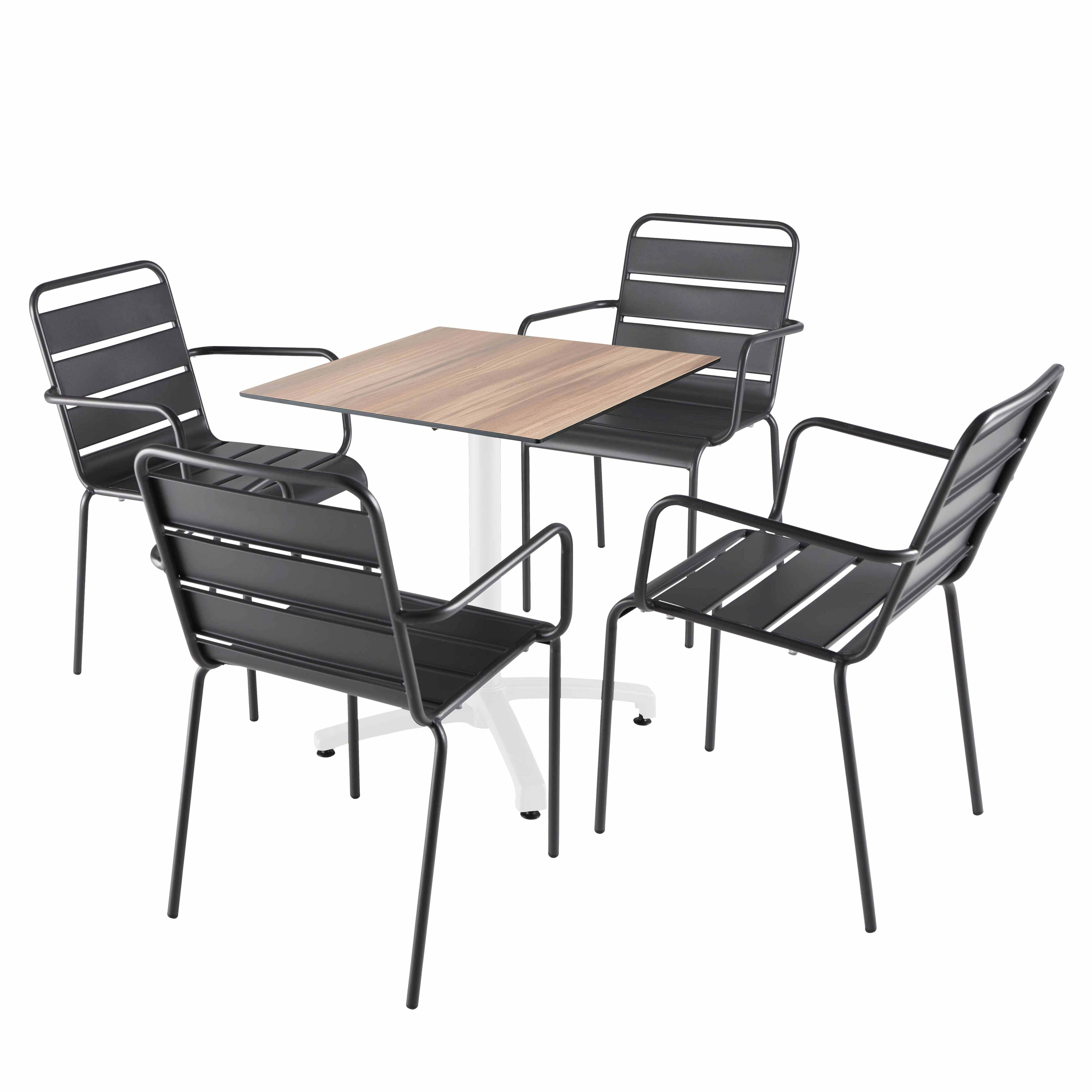 Oviala - Ensemble table 70 cm chêne foncé et 4 chaises en métal gris - Oviala - Image 1