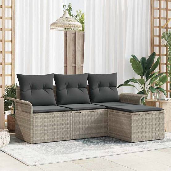 Ensemble de Canapés avec coussin 4 pcs | Canapé D'extérieur | Sofa De Jardin Gris polyrotin Maison Chic - Image 2