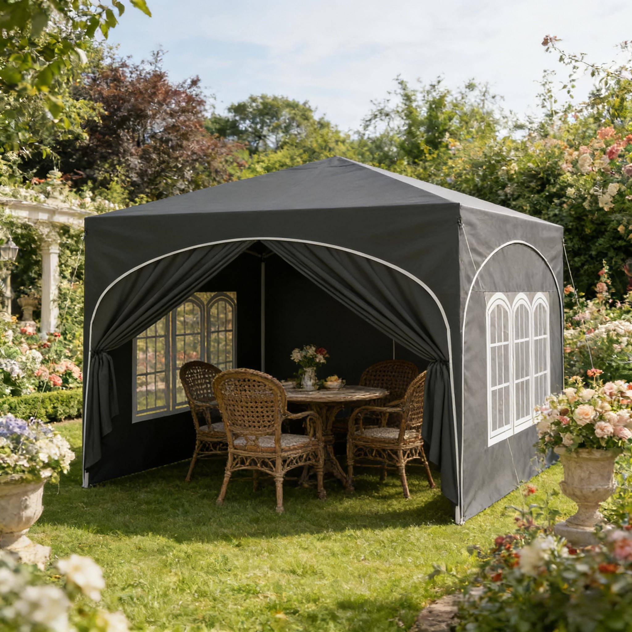 Tonnelle pliante acier tissu Oxford jardin terrasse anti-UV imperméable 3x3m gris - ComfortXL Outdoor Living - Image 1