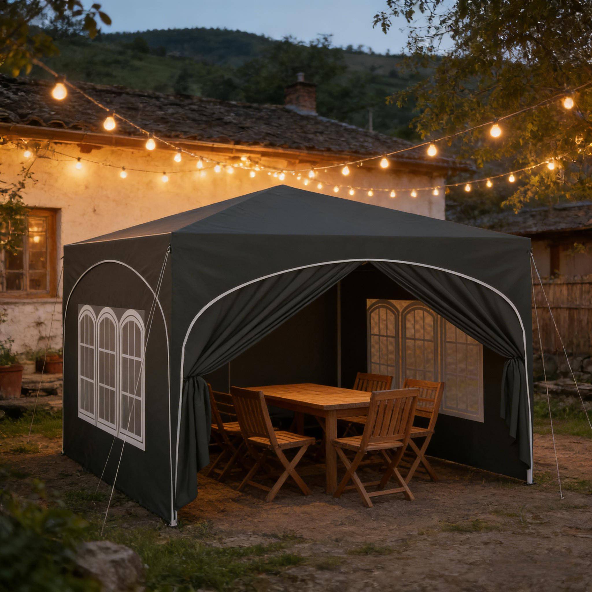 Tonnelle pliante acier tissu Oxford jardin terrasse anti-UV imperméable 3x3m gris - ComfortXL Outdoor Living - Image 4