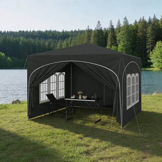 Tonnelle pliante acier tissu Oxford jardin terrasse anti-UV imperméable 3x3m gris - ComfortXL Outdoor Living - Image 5