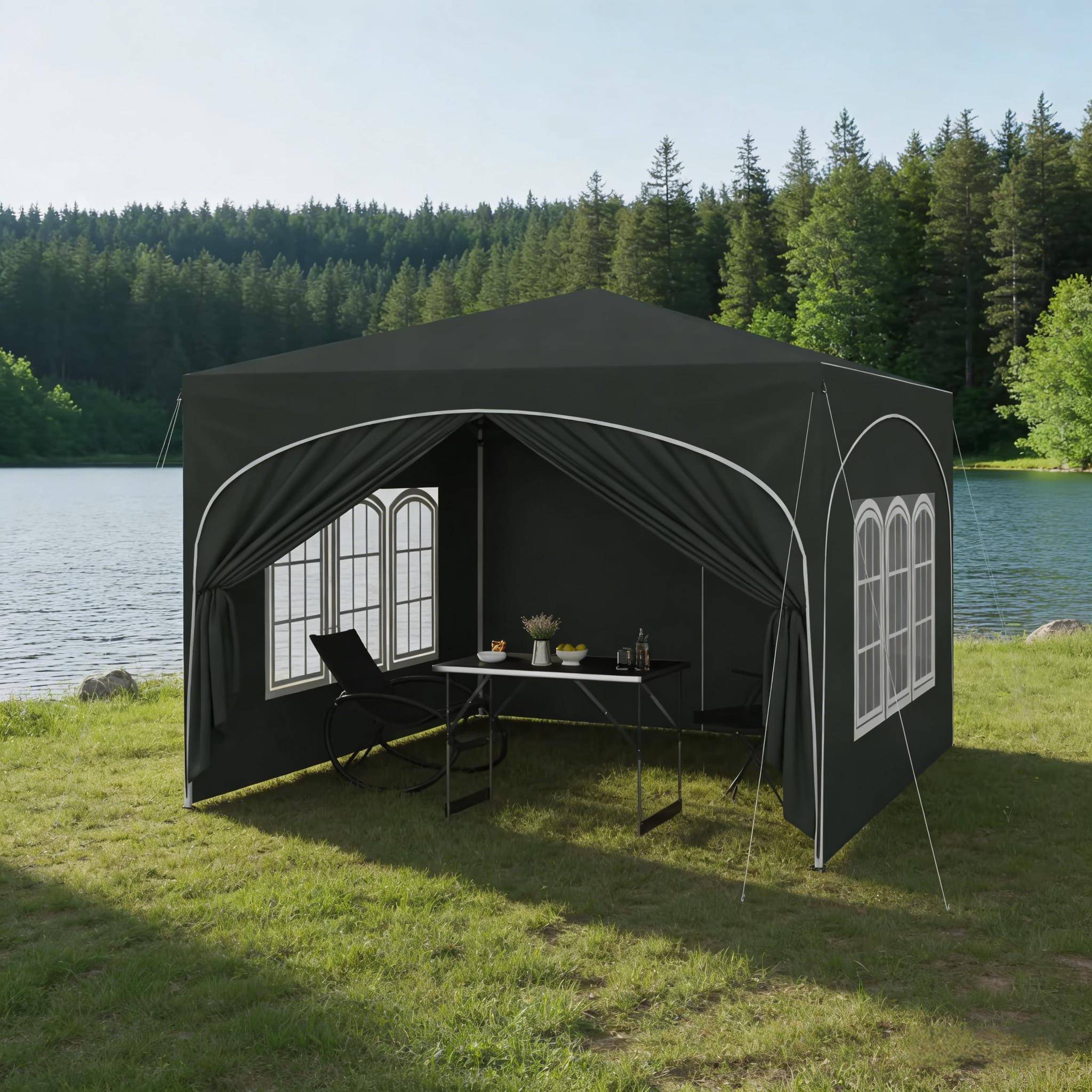 Tonnelle pliante acier tissu Oxford jardin terrasse anti-UV imperméable 3x3m gris - ComfortXL Outdoor Living - Image 5