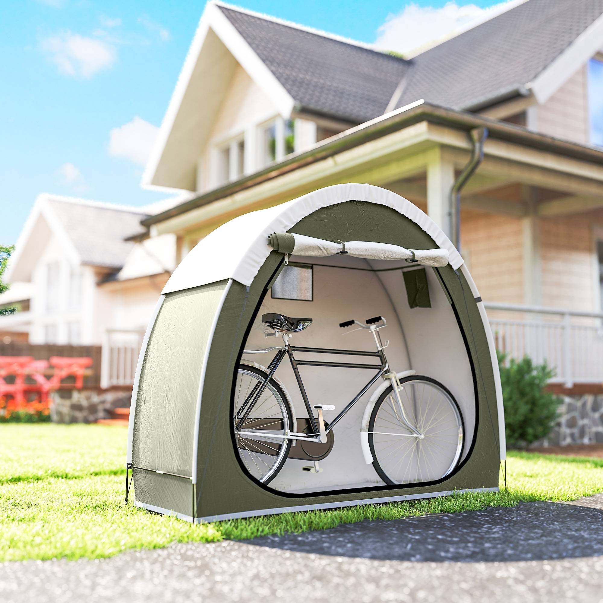 ComfortXL - Tente abri vélo portable tissu Oxford 210D jardin rangement extérieur imperméable 200x80cm vert - ComfortXL Outdoor Living - Image 3