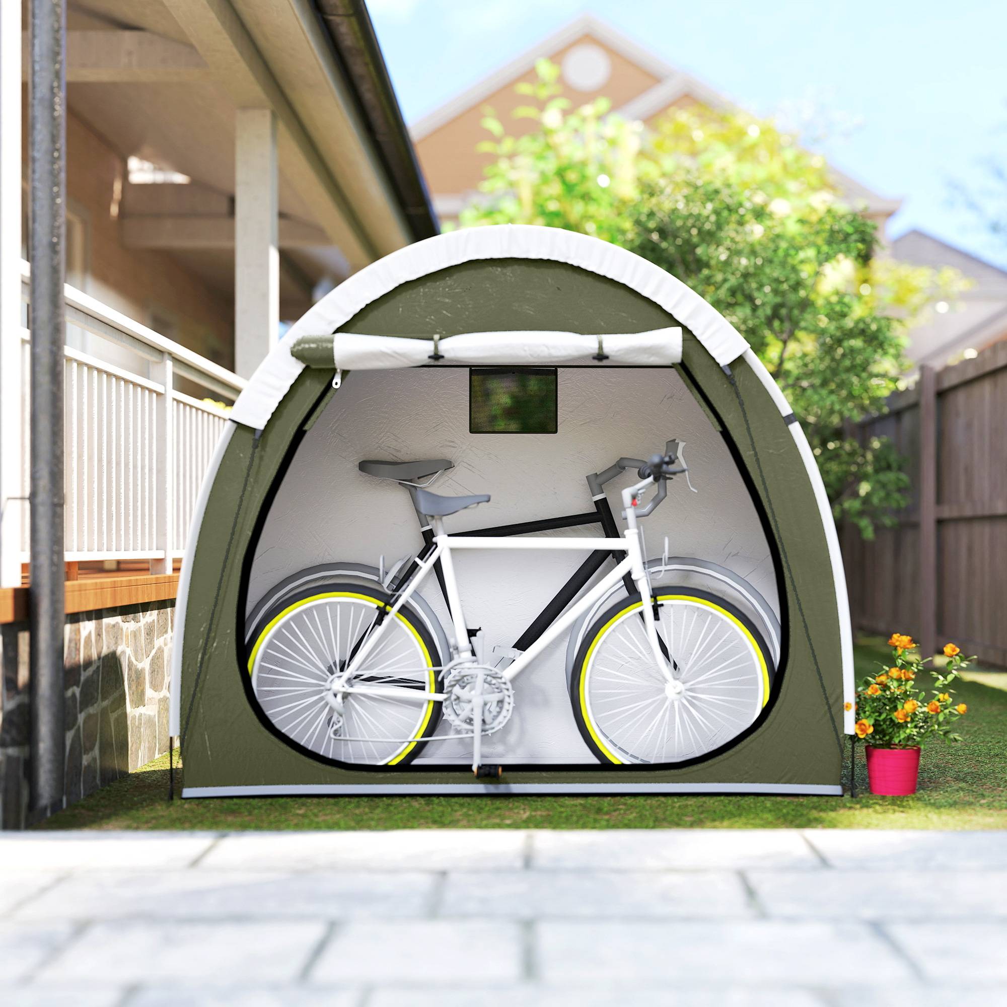 ComfortXL - Tente abri vélo portable tissu Oxford 210D jardin rangement extérieur imperméable 200x80cm vert - ComfortXL Outdoor Living - Image 10