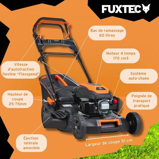 FUXTEC - Tondeuse thermique autotractée 51 cm, 170 cm³, 60 L Easy Clean – FX-RM5170PRO – FUXTEC - Image 6