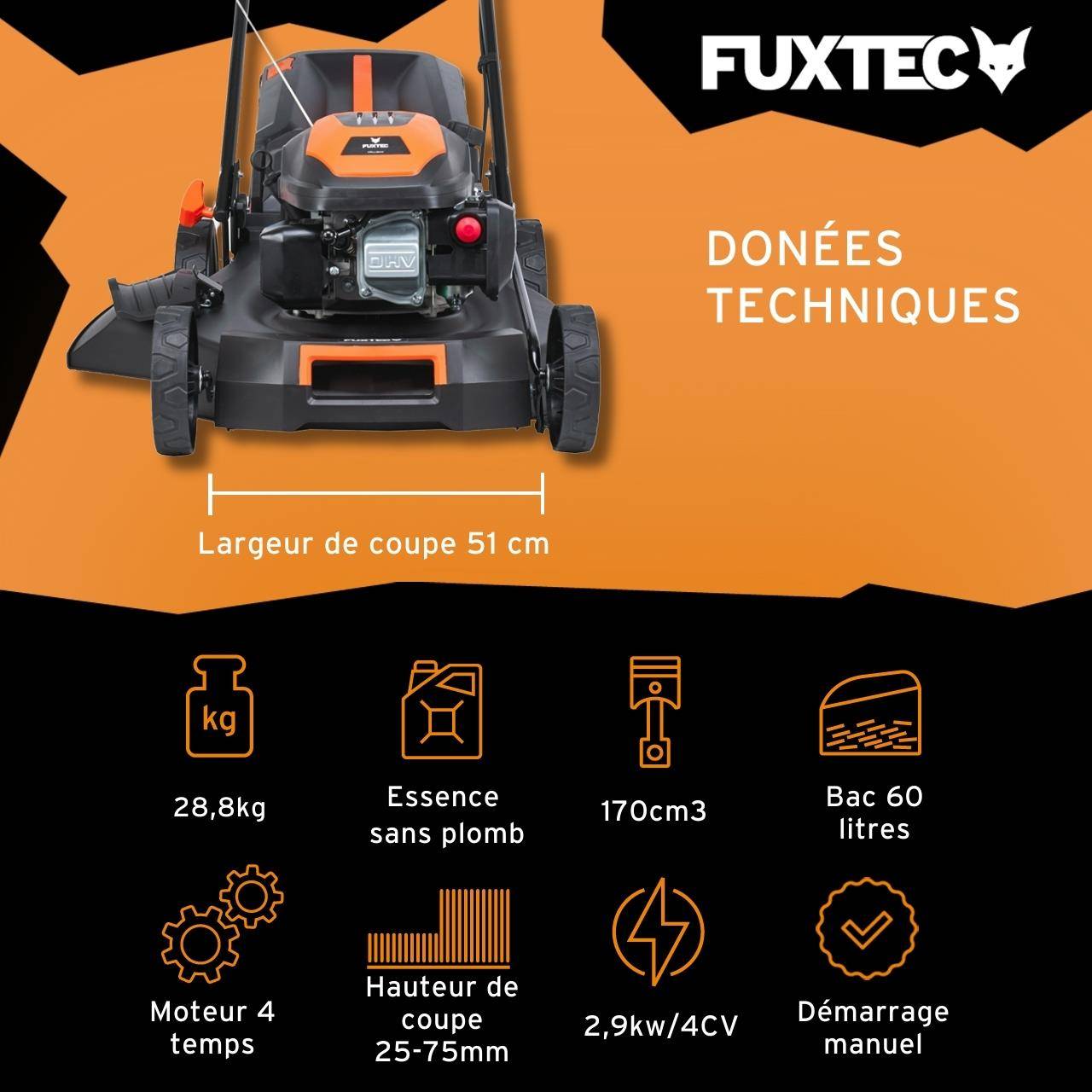 FUXTEC - Tondeuse thermique autotractée 51 cm, 170 cm³, 60 L Easy Clean – FX-RM5170PRO – FUXTEC - Image 3