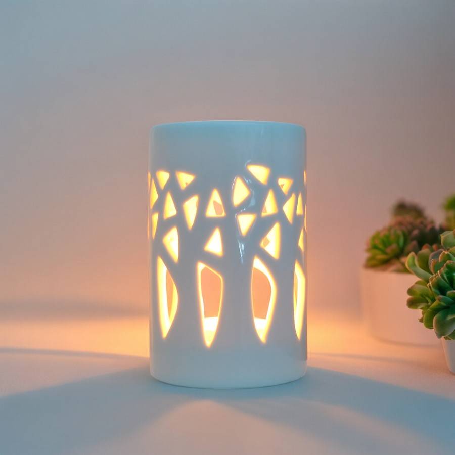 Diffuseur Huile Essentielle et Parfum – Bougeoir Aromathérapie en Céramique Blanche - Projection de Lumière – Haut: 11cm - Zen'Arôme - Image 4