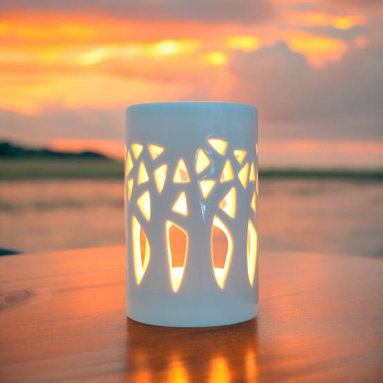 Diffuseur Huile Essentielle et Parfum – Bougeoir Aromathérapie en Céramique Blanche - Projection de Lumière – Haut: 11cm - Zen'Arôme - Image 1