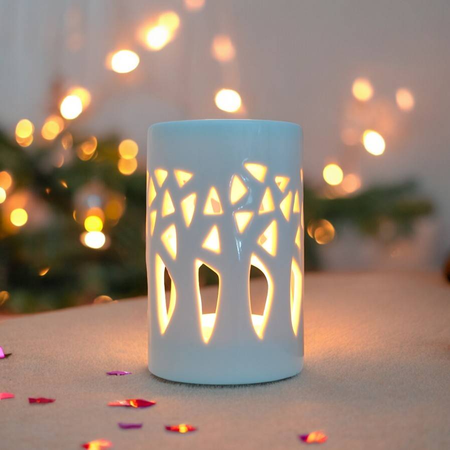 Diffuseur Huile Essentielle et Parfum – Bougeoir Aromathérapie en Céramique Blanche - Projection de Lumière – Haut: 11cm - Zen'Arôme - Image 2