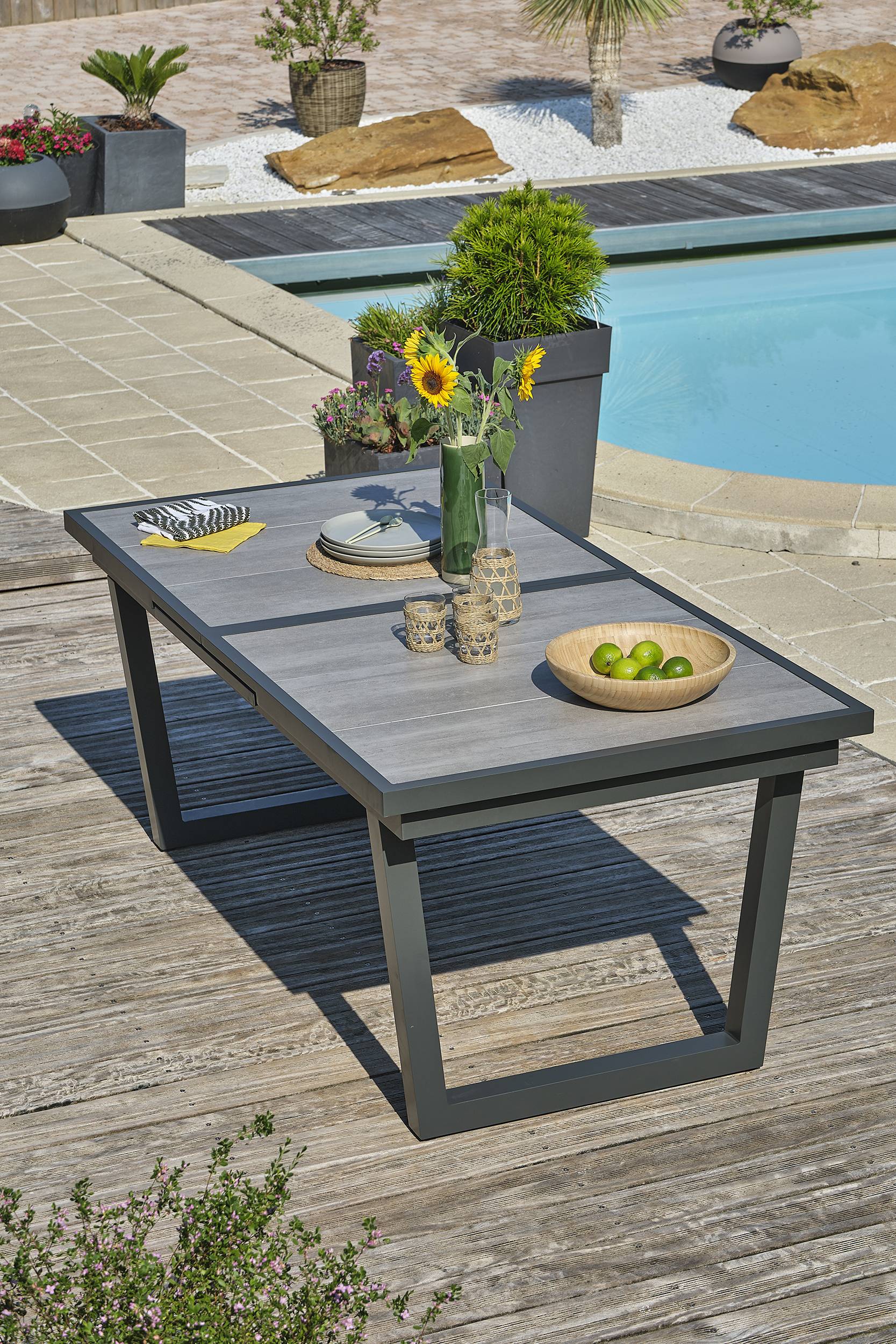 Dcb Garden - Ensemble repas 8 places en aluminium et plateau céramique - Gris anthracite - OLHOS - Image 2