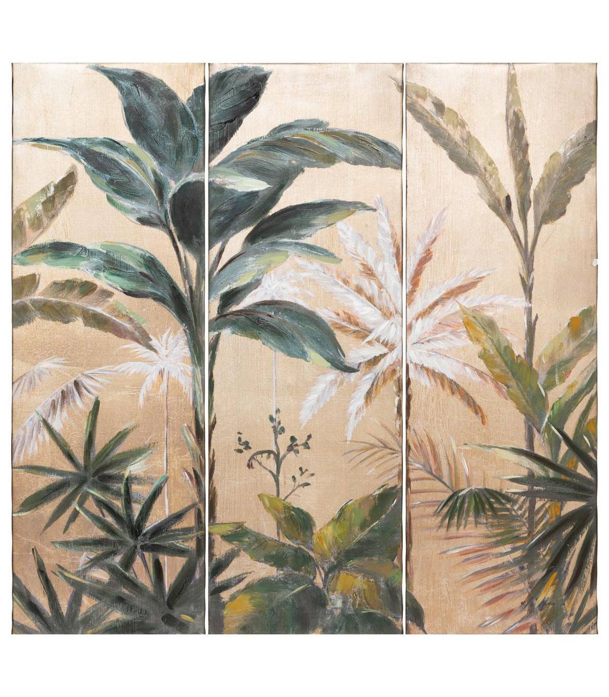 Tableau Triptyque 3 Toiles murales peintes Jungle 90 x 90 cm - Image 1
