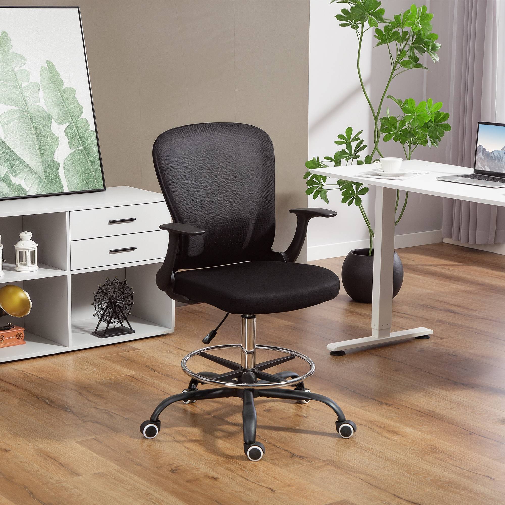Sans Marque - Chaise bureau ergonomique avec repose-pieds ajustable et accoudoirs relevables, hauteur réglable, 59x62x99-119cm, noir - Image 4
