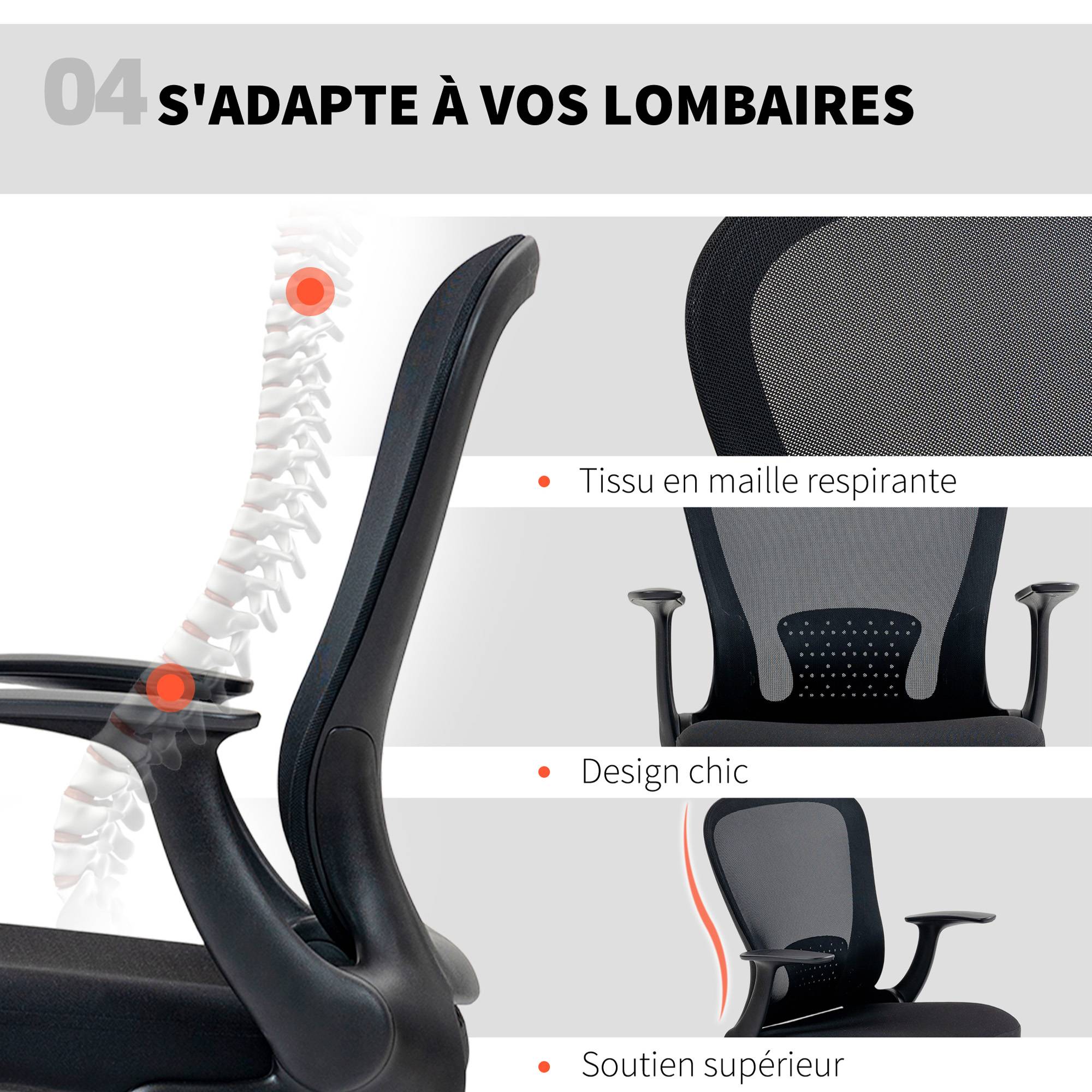 Sans Marque - Chaise bureau ergonomique avec repose-pieds ajustable et accoudoirs relevables, hauteur réglable, 59x62x99-119cm, noir - Image 9