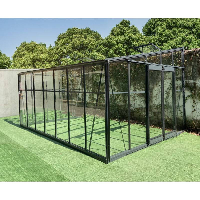 Serre adossée 13,71m² aluminium anthracite verre trempé 4mm Green Protect Luxe avec embase - Image 2