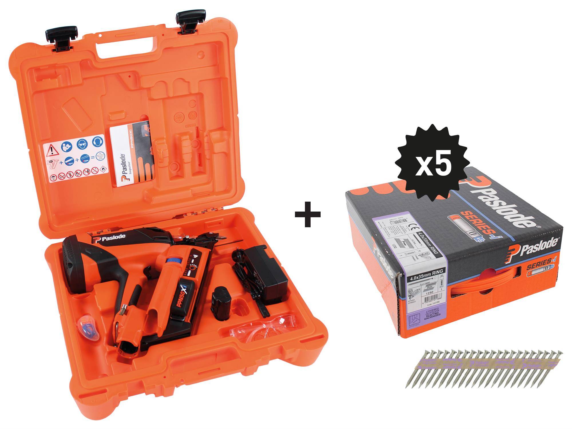 Cloueur à gaz autonome PPN50Xi avec 1 pack 4X35 Hard CTR GAL en coffret standard - SPIT PASLODE - 054706