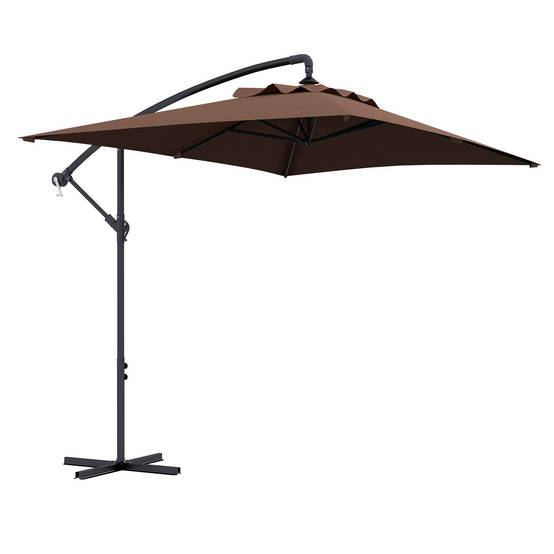Parasol déporté parasol rectangulaire extérieur manivelle 6 baleine - 294x193x250cm Marron fr328 - Image 1