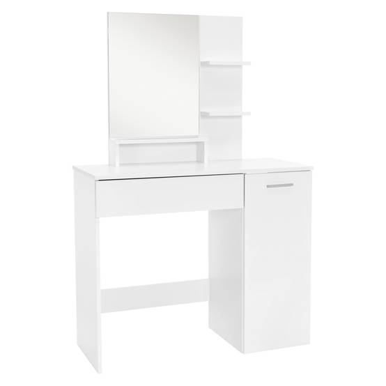 Coiffeuse avec miroir 90x38x138 cm blanc en MDF table de maquillage moderne avec tiroir deux étagères bureau de rangement armoire inférieure chambre - Image 1