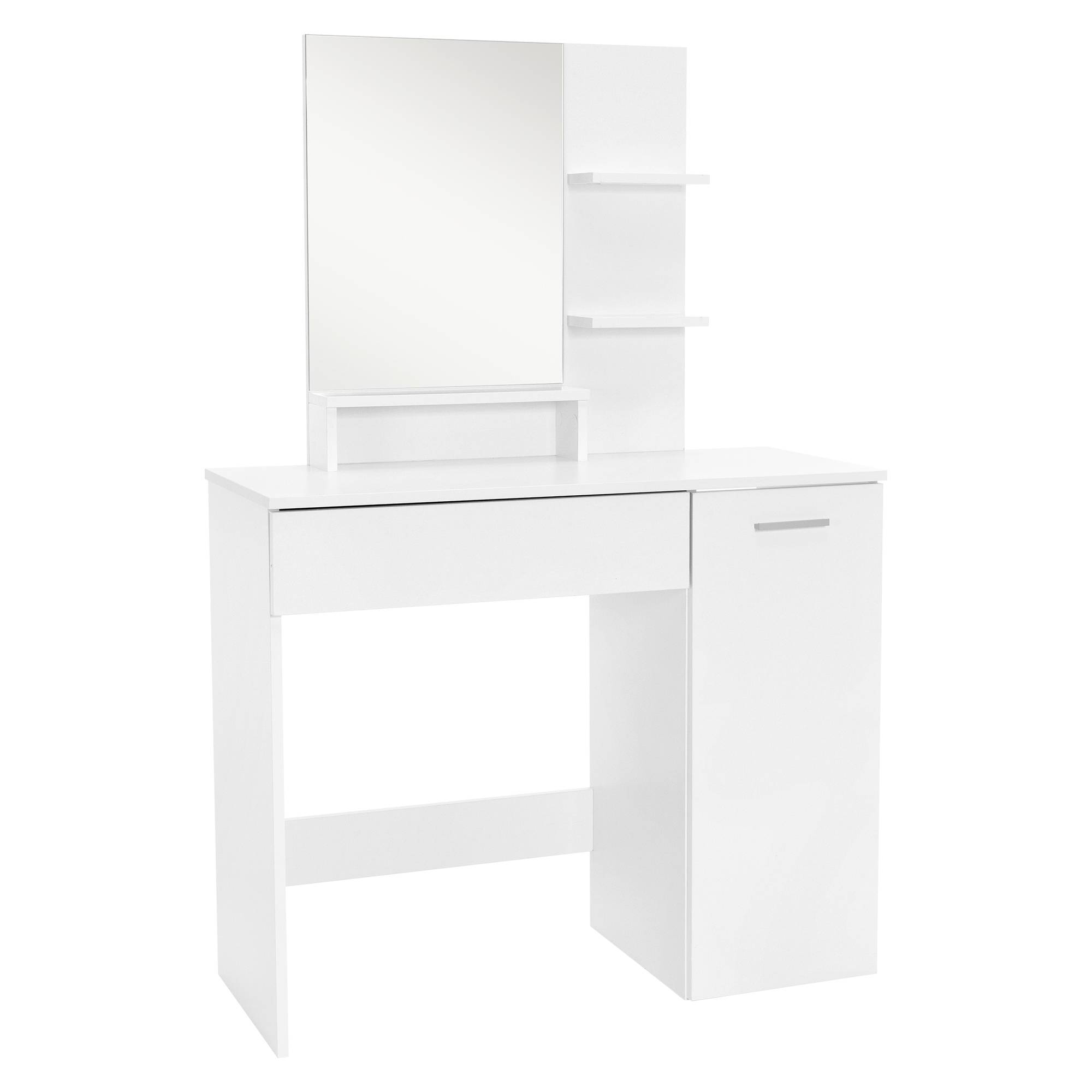 Coiffeuse avec miroir 90x38x138 cm blanc en MDF table de maquillage moderne avec tiroir deux étagères bureau de rangement armoire inférieure chambre - Image 1