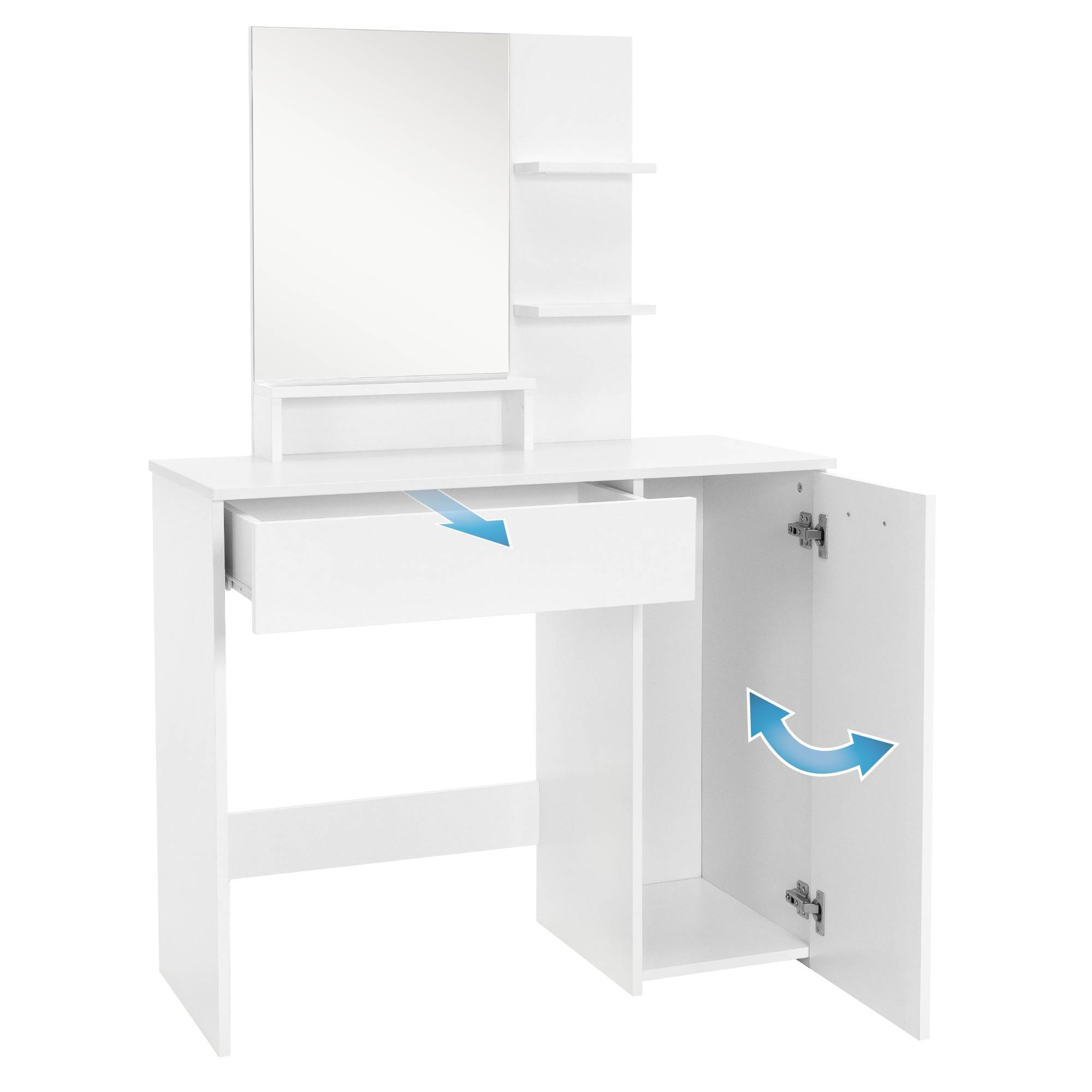 Coiffeuse avec miroir 90x38x138 cm blanc en MDF table de maquillage moderne avec tiroir deux étagères bureau de rangement armoire inférieure chambre - Image 5