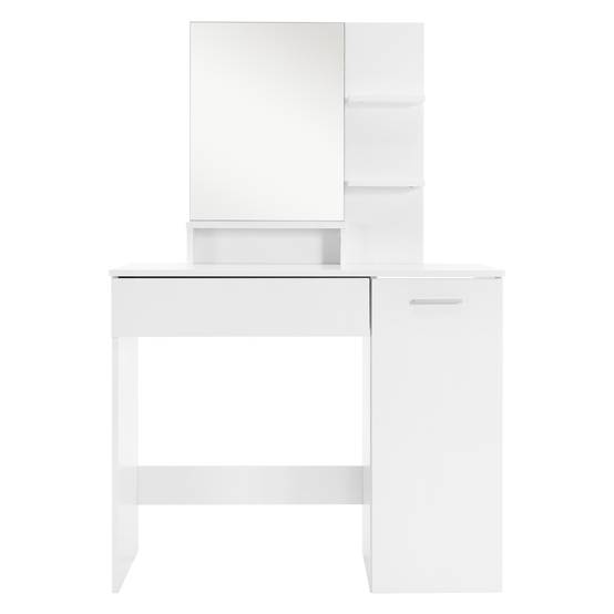 Coiffeuse avec miroir 90x38x138 cm blanc en MDF table de maquillage moderne avec tiroir deux étagères bureau de rangement armoire inférieure chambre - Image 2