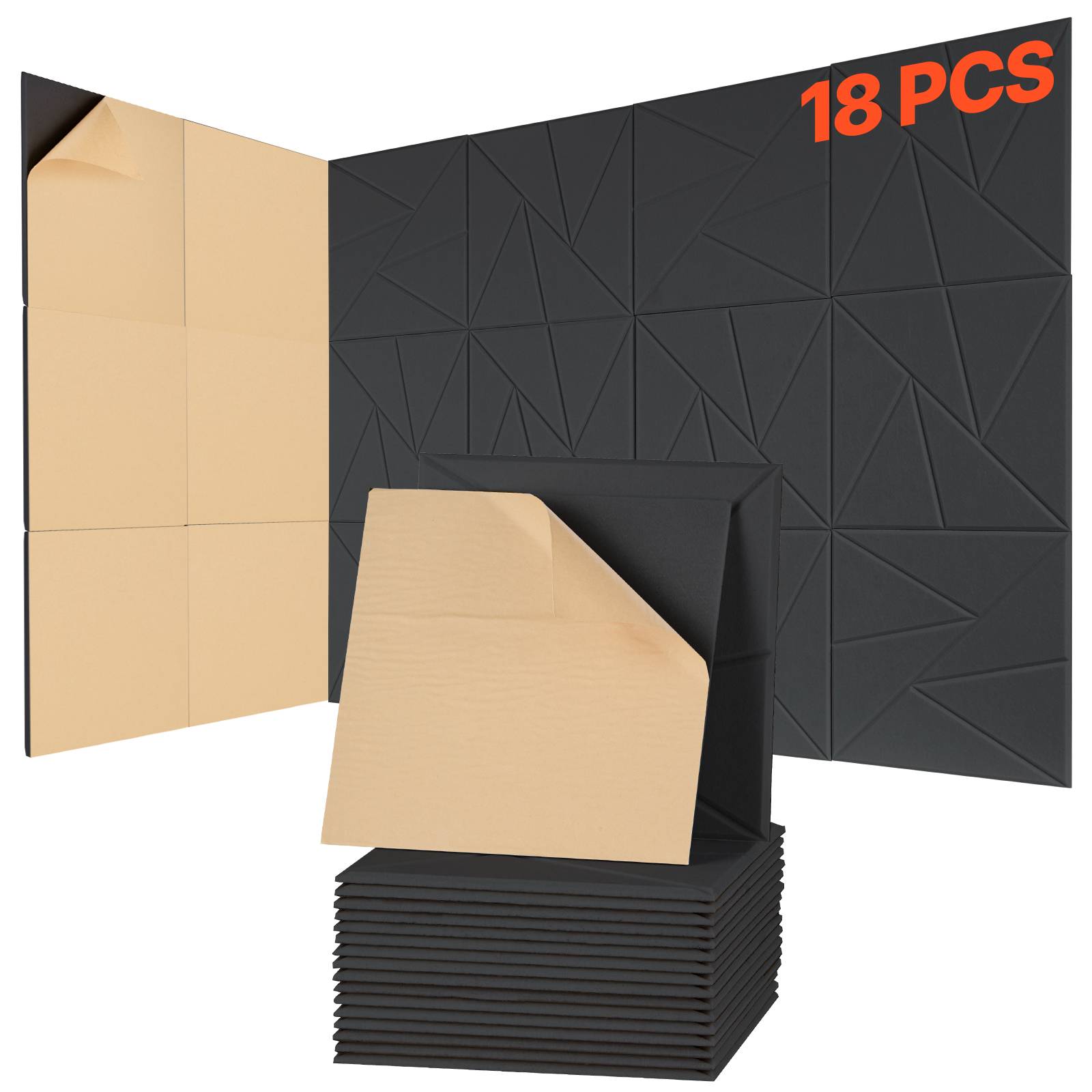 Vevor - VEVOR Panneaux acoustiques autocollants, lot de 18, 30x30x1 cm, fibre polyester, noir - Image 1