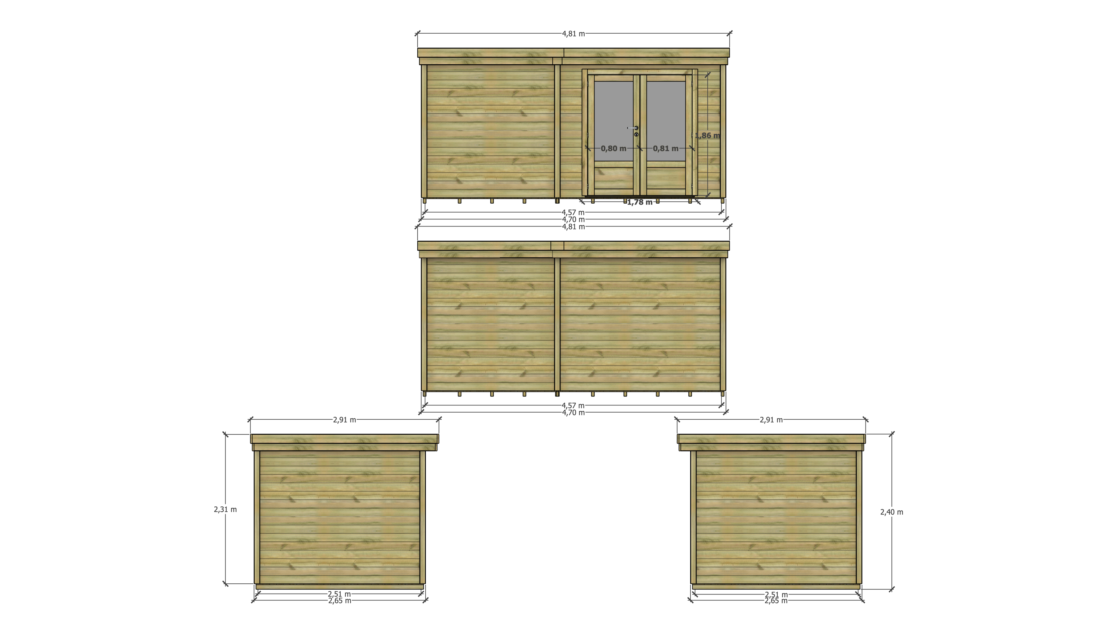 Abri Français - ABRI DE JARDIN bois Pin traité autoclave 27mm - 4,695x2,64m / 12m2 - Bac acier - Plancher bois - Image 4