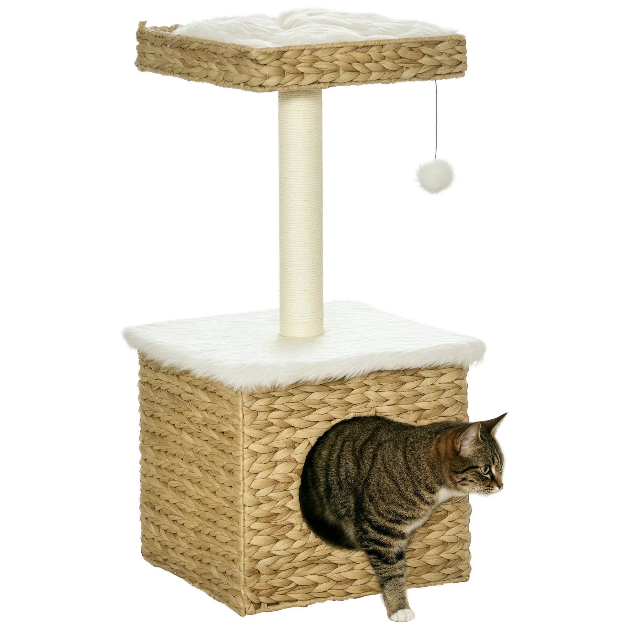 Arbre à chat design en jacinthe d'eau avec niche et coussins lavables 83 cm - ComfortXL Outdoor Living - Image 1