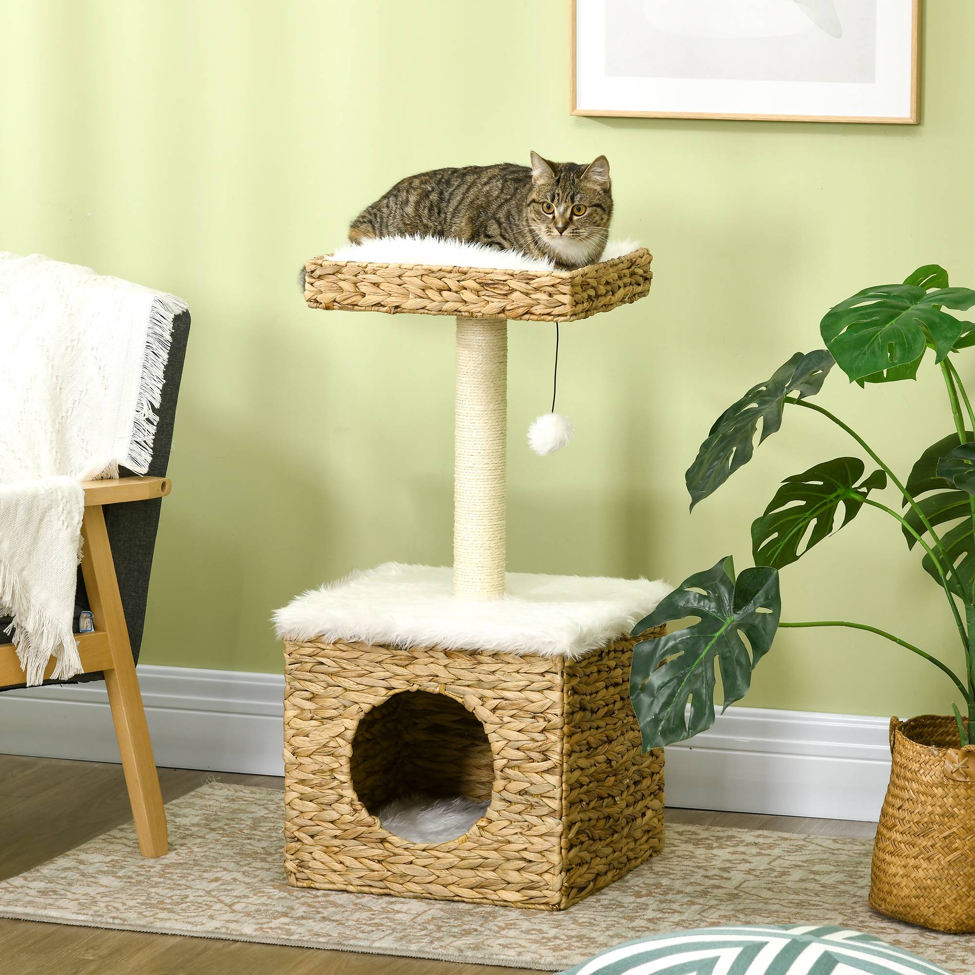Arbre à chat design en jacinthe d'eau avec niche et coussins lavables 83 cm - ComfortXL Outdoor Living - Image 4