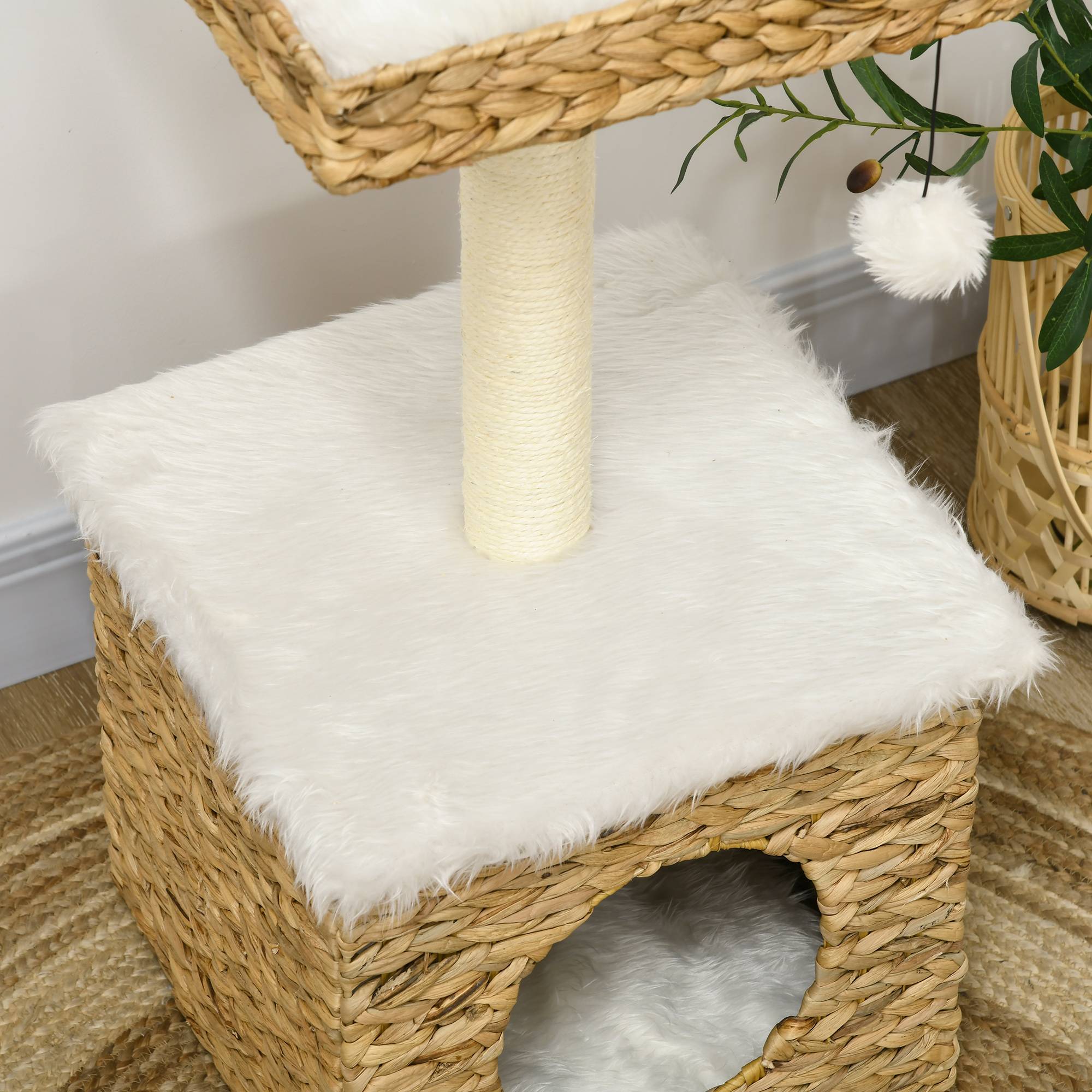 Arbre à chat design en jacinthe d'eau avec niche et coussins lavables 83 cm - ComfortXL Outdoor Living - Image 10