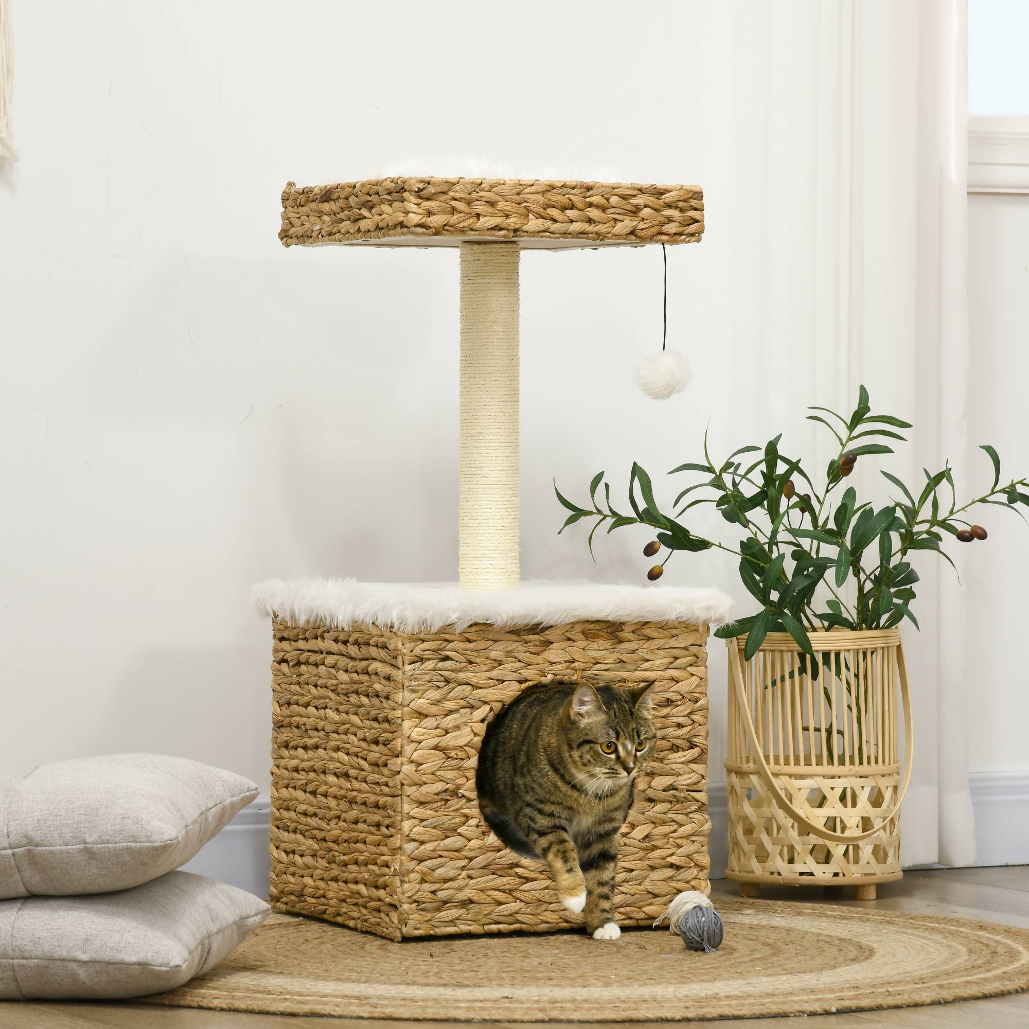 Arbre à chat design en jacinthe d'eau avec niche et coussins lavables 83 cm - ComfortXL Outdoor Living - Image 3