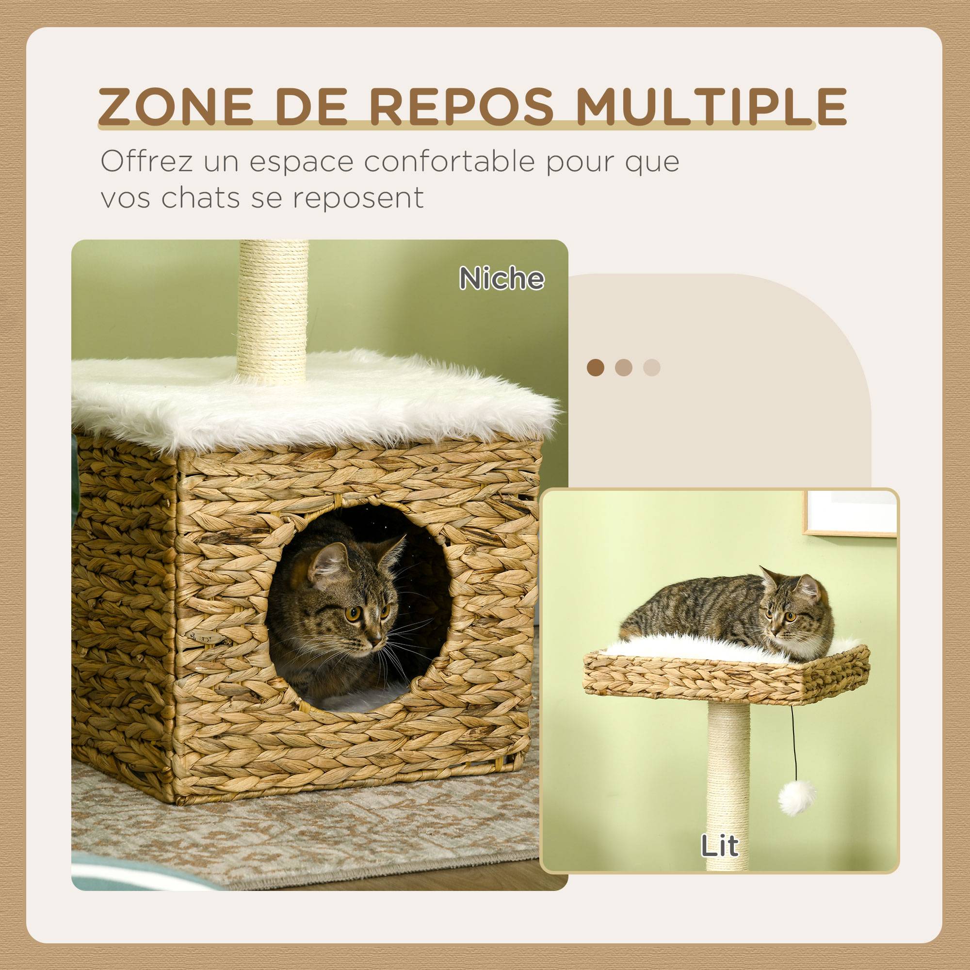 Arbre à chat design en jacinthe d'eau avec niche et coussins lavables 83 cm - ComfortXL Outdoor Living - Image 7