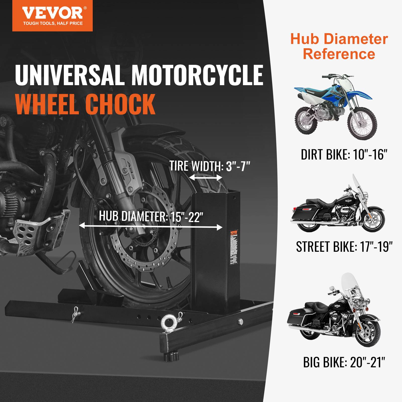 Vevor - VEVOR Bloque roue moto 816,5 kg, acier. Support transport, diamètre 381-558 mm. - Image 2