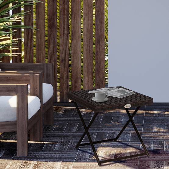 ComfortXL - Table basse pliante Résine tressée Jardin Balcon Optimisation espace 40cm Marron - ComfortXL Outdoor Living - Image 3