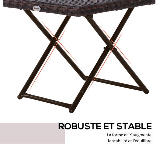 ComfortXL - Table basse pliante Résine tressée Jardin Balcon Optimisation espace 40cm Marron - ComfortXL Outdoor Living - Image 8