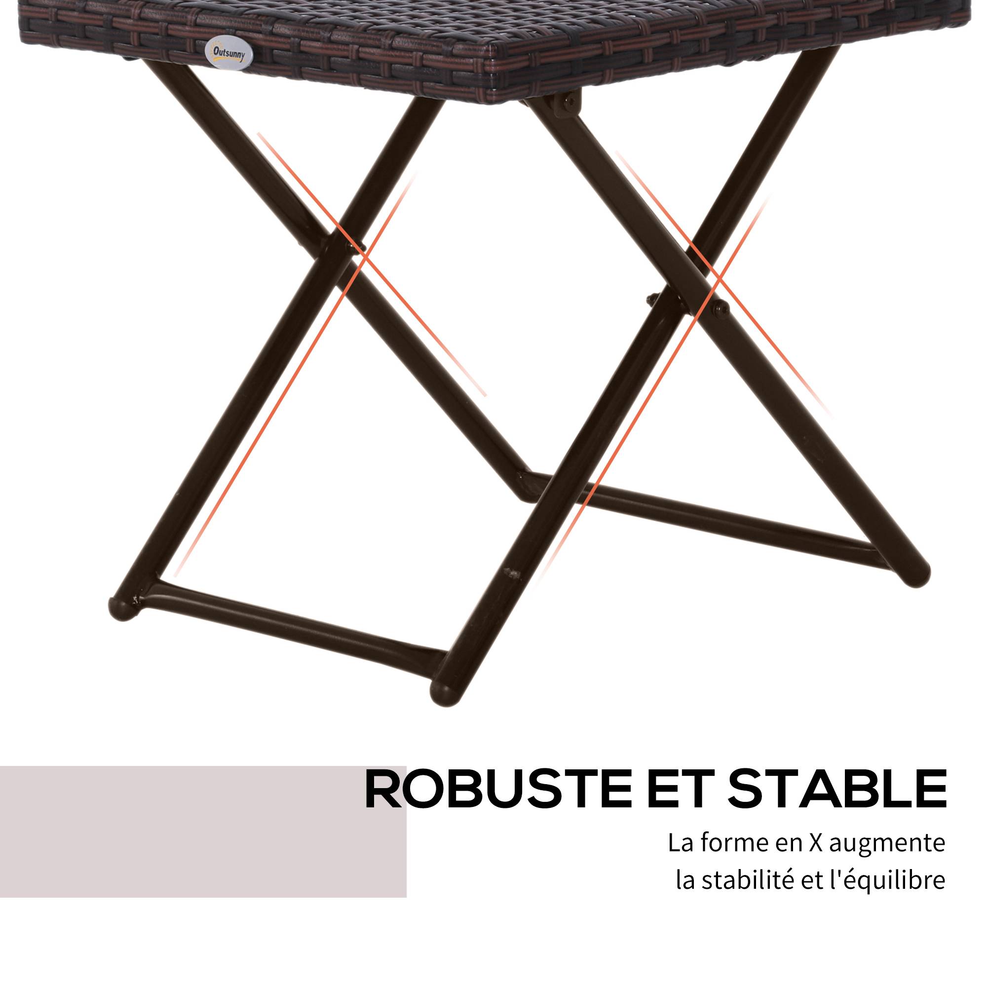 ComfortXL - Table basse pliante Résine tressée Jardin Balcon Optimisation espace 40cm Marron - ComfortXL Outdoor Living - Image 8