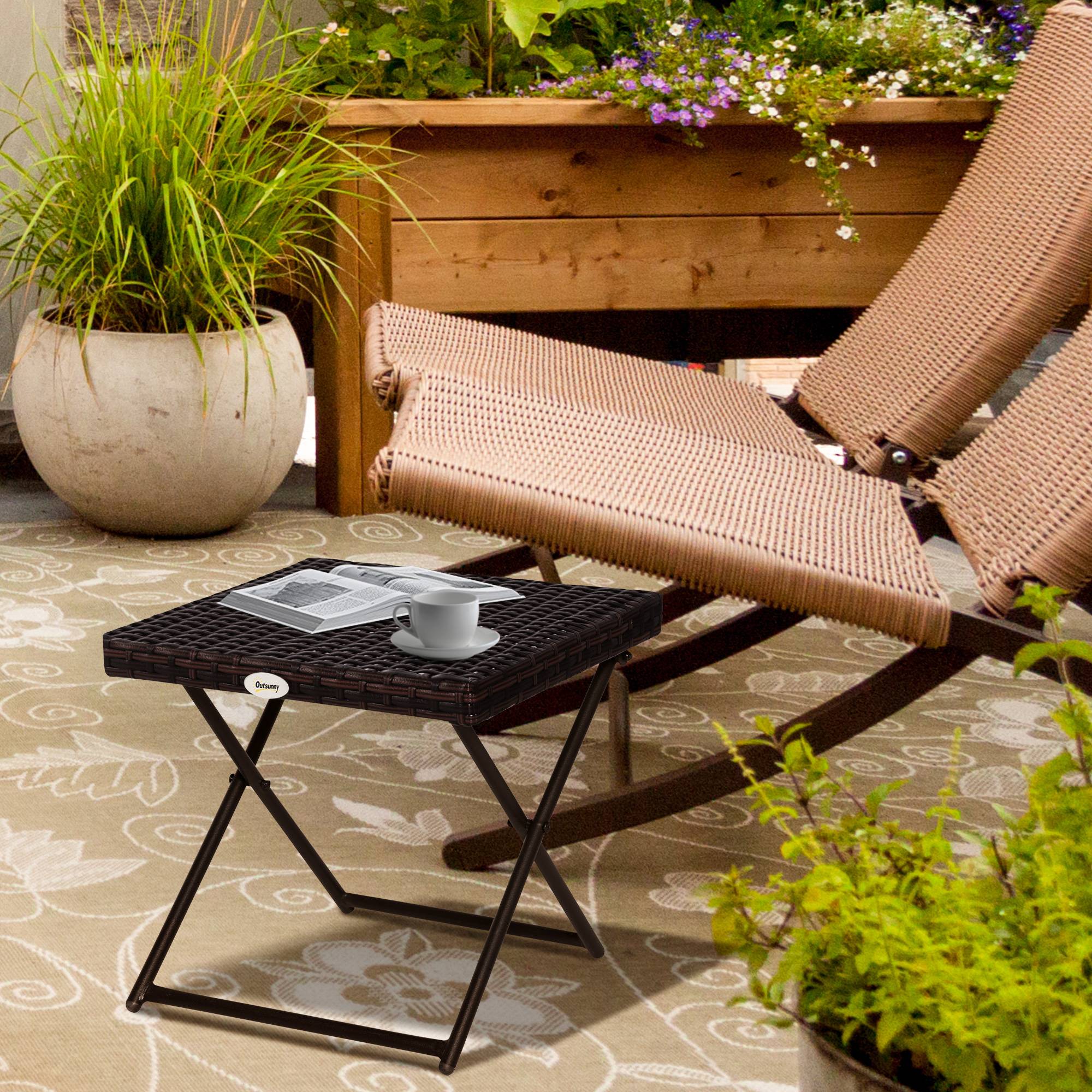 ComfortXL - Table basse pliante Résine tressée Jardin Balcon Optimisation espace 40cm Marron - ComfortXL Outdoor Living - Image 4