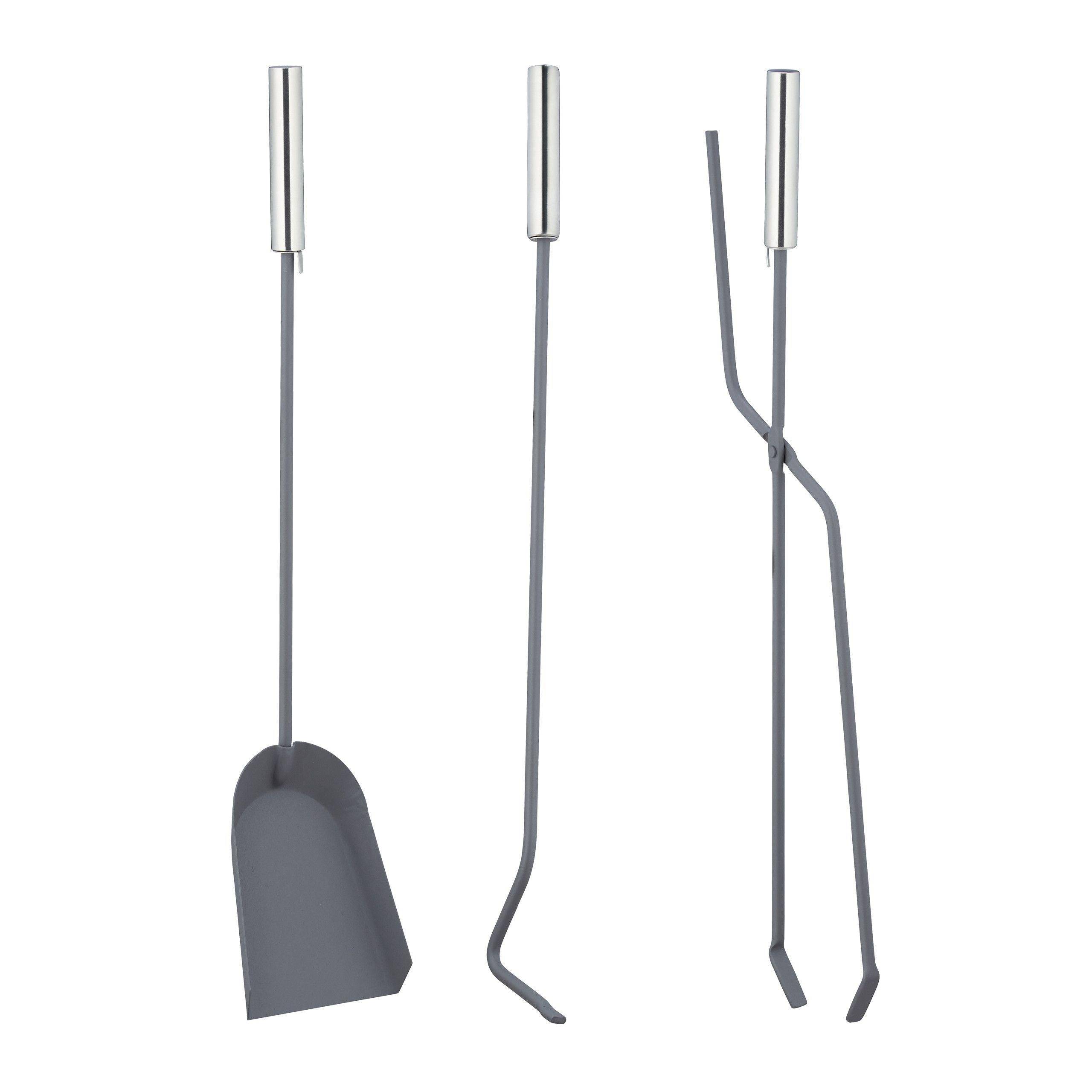 Helloshop26 - Ensemble serviteur de cheminée 5 pièces accessoire pelle balai pince support tisonnier gris - Image 2