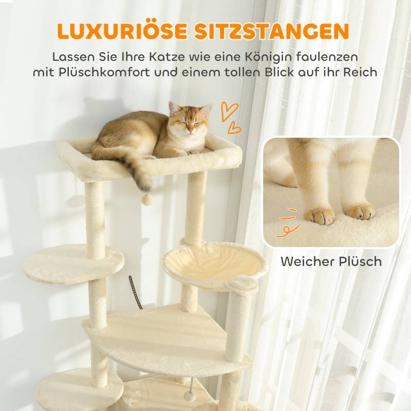 Arbre à Chat XXL 200cm Sisal Naturel Hamac 2 Cabanes Multi-Niveaux Beige - ComfortXL Outdoor Living - Image 5