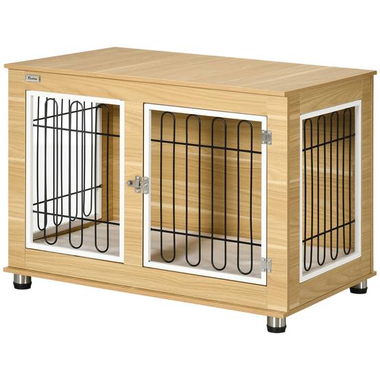 Cage d'intérieur acier et bois pour grand chien avec plateau et coussin 90x58x65cm chêne - ComfortXL Outdoor Living - Image 2