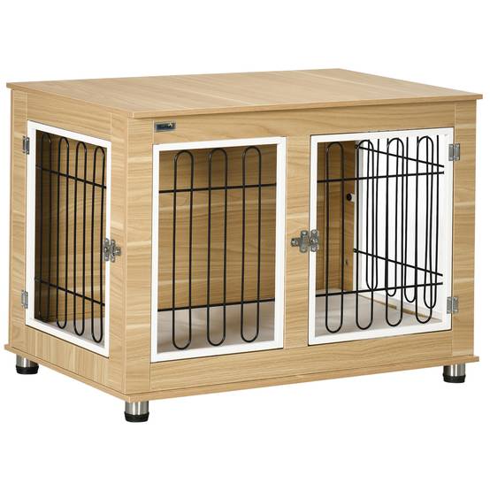 Cage d'intérieur acier et bois pour grand chien avec plateau et coussin 90x58x65cm chêne - ComfortXL Outdoor Living - Image 1