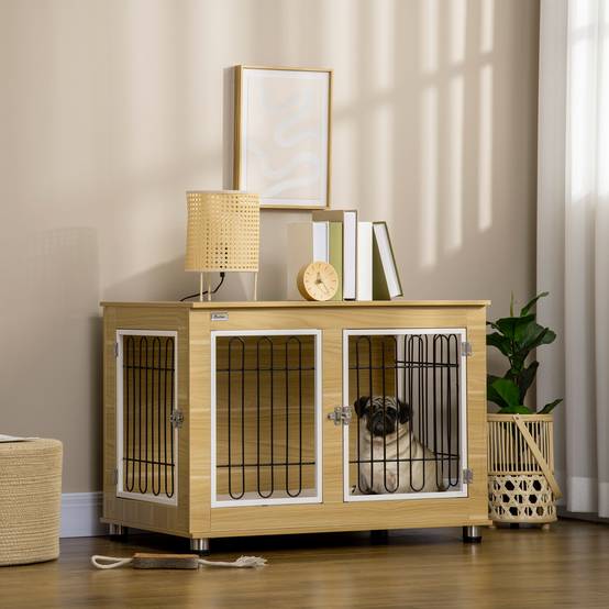 Cage d'intérieur acier et bois pour grand chien avec plateau et coussin 90x58x65cm chêne - ComfortXL Outdoor Living - Image 4