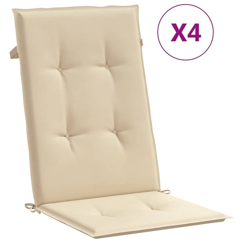 Lot de 4 Coussins d'extérieur - Coussins de chaise de jardin dossier haut - Coussins de Siège pour intérieur et extérieur beige tissu - Image 1