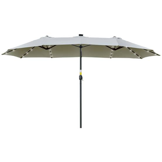 Parasol double 450 x 265 x 240 cm avec 48 LED, manivelle, protection solaire pour terrasse, balcon, piscine, gris clair - Image 2