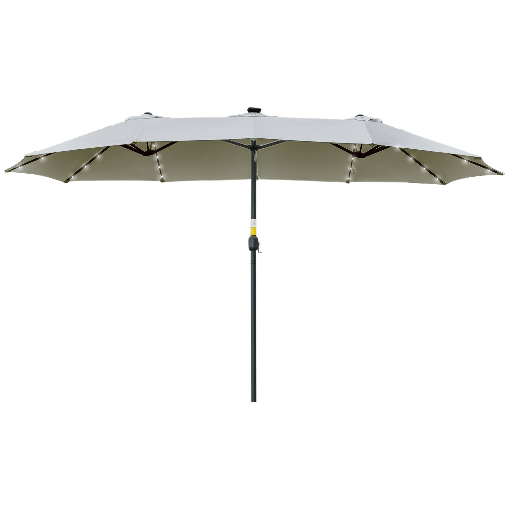 Parasol double 450 x 265 x 240 cm avec 48 LED, manivelle, protection solaire pour terrasse, balcon, piscine, gris clair - Image 2
