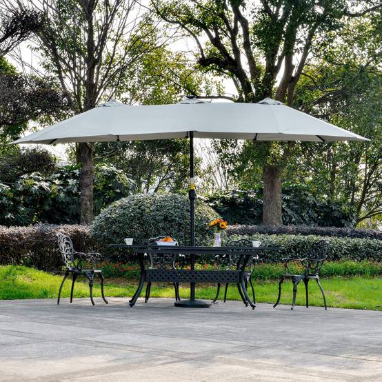 Parasol double 450 x 265 x 240 cm avec 48 LED, manivelle, protection solaire pour terrasse, balcon, piscine, gris clair - Image 10