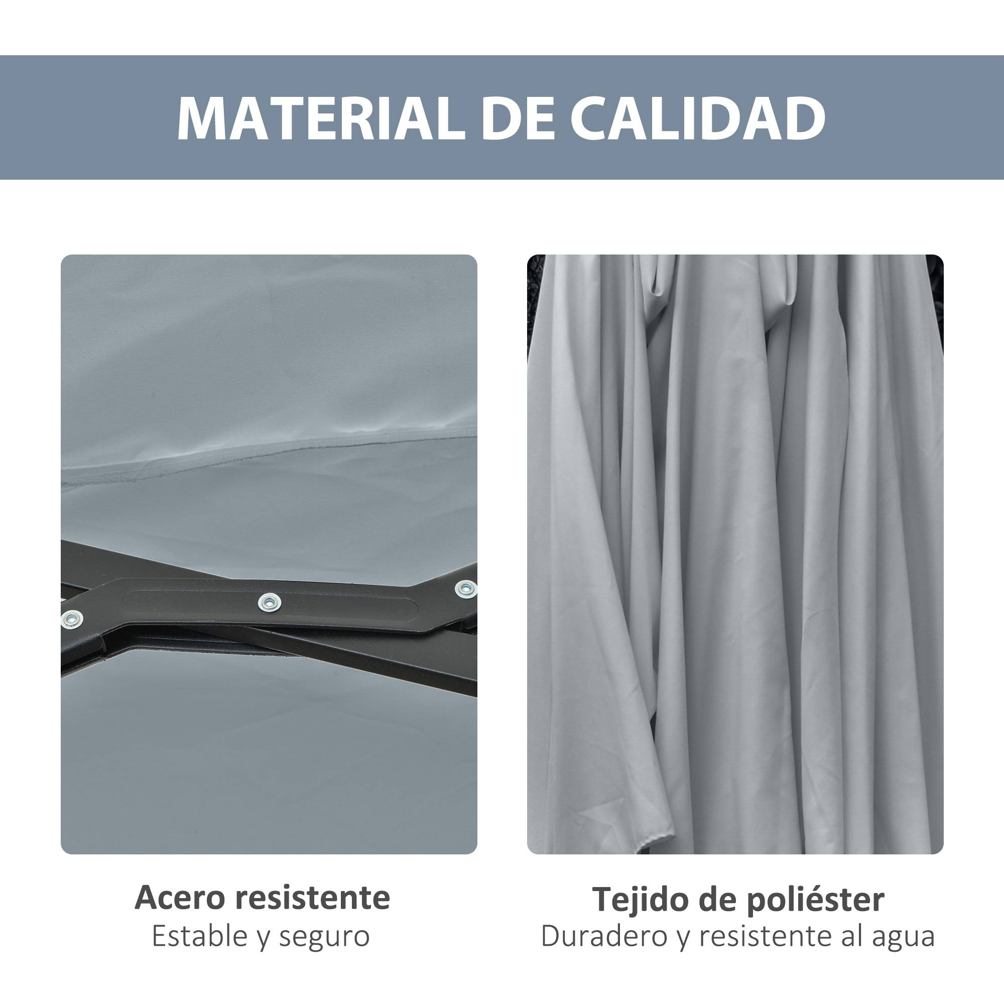 Parasol double 450 x 265 x 240 cm avec 48 LED, manivelle, protection solaire pour terrasse, balcon, piscine, gris clair - Image 9